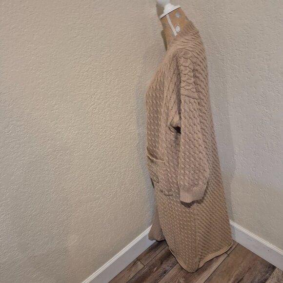 Khaki Cable Knit Long Sweater - Picture 2 of 4